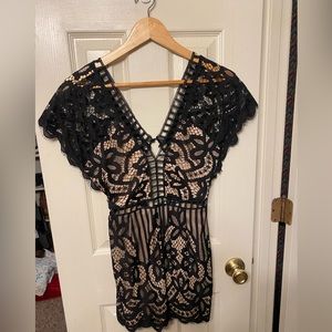 Black and tan lace formal romper